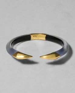 Mirrored Pyramid Lucite Brake Hinge Bracelet- Steel Blue