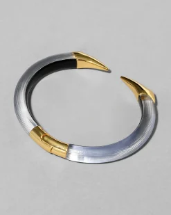 Mirrored Pyramid Lucite Brake Hinge Bracelet- Steel Blue