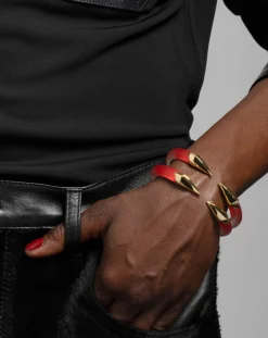 Mirrored Pyramid Lucite Brake Hinge Bracelet- Lipstick Red
