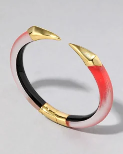 Mirrored Pyramid Lucite Brake Hinge Bracelet- Lipstick Red