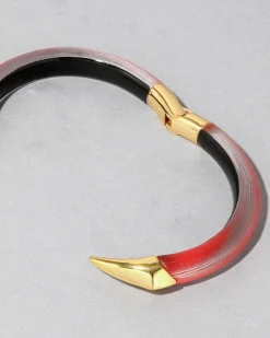 Mirrored Pyramid Lucite Brake Hinge Bracelet- Lipstick Red