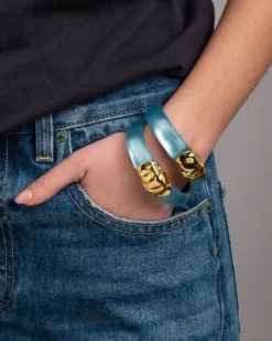 Molten Gold Lucite Hinge Bracelet- Icy Blue