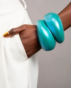Puffy Lucite Tapered Bangle Bracelet- Mediterranean Opal