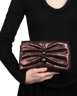 Ruched Crystal Crossbody Bag- Dark Plum
