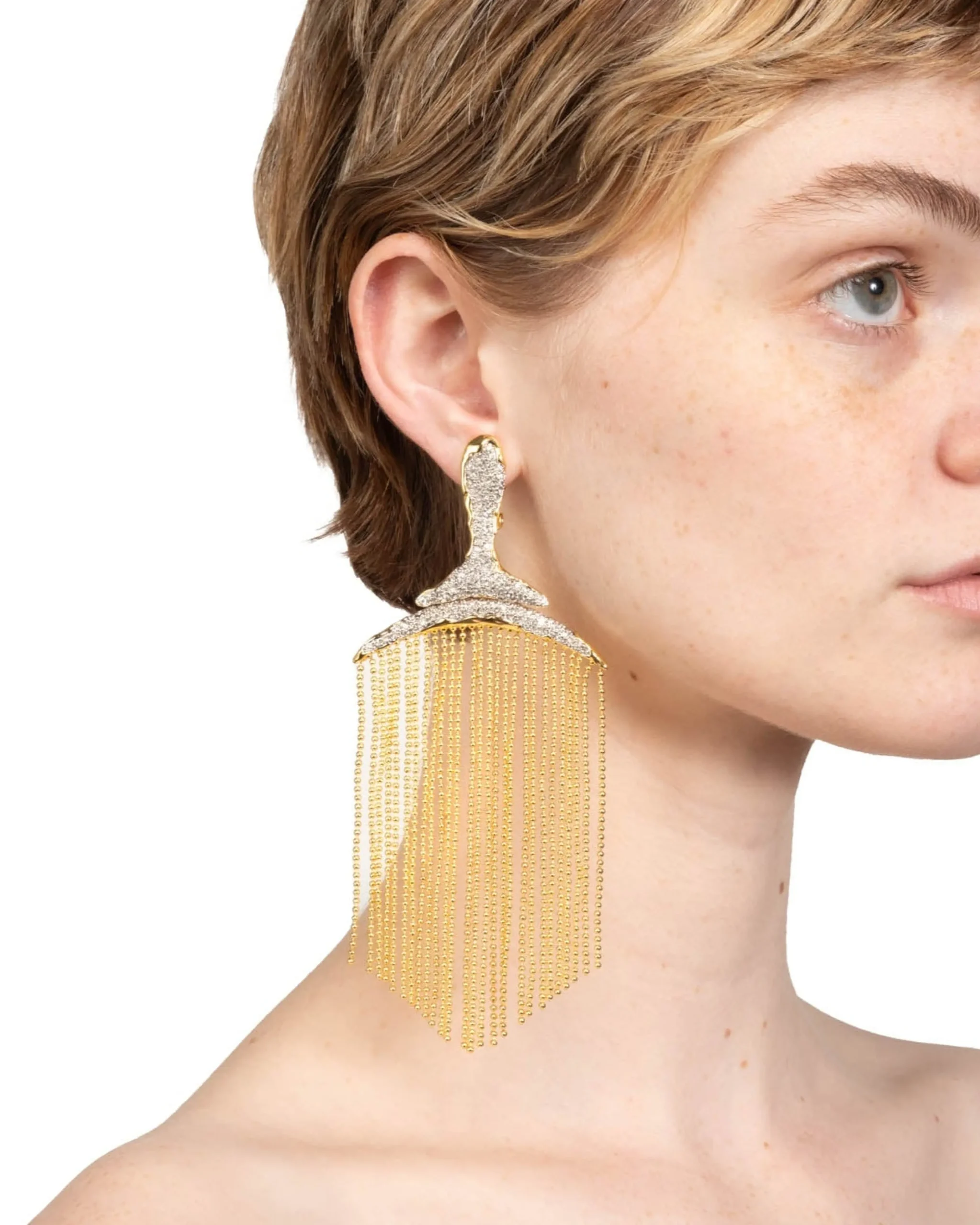 Solanales Crystal Large Fringe Chandelier Earring