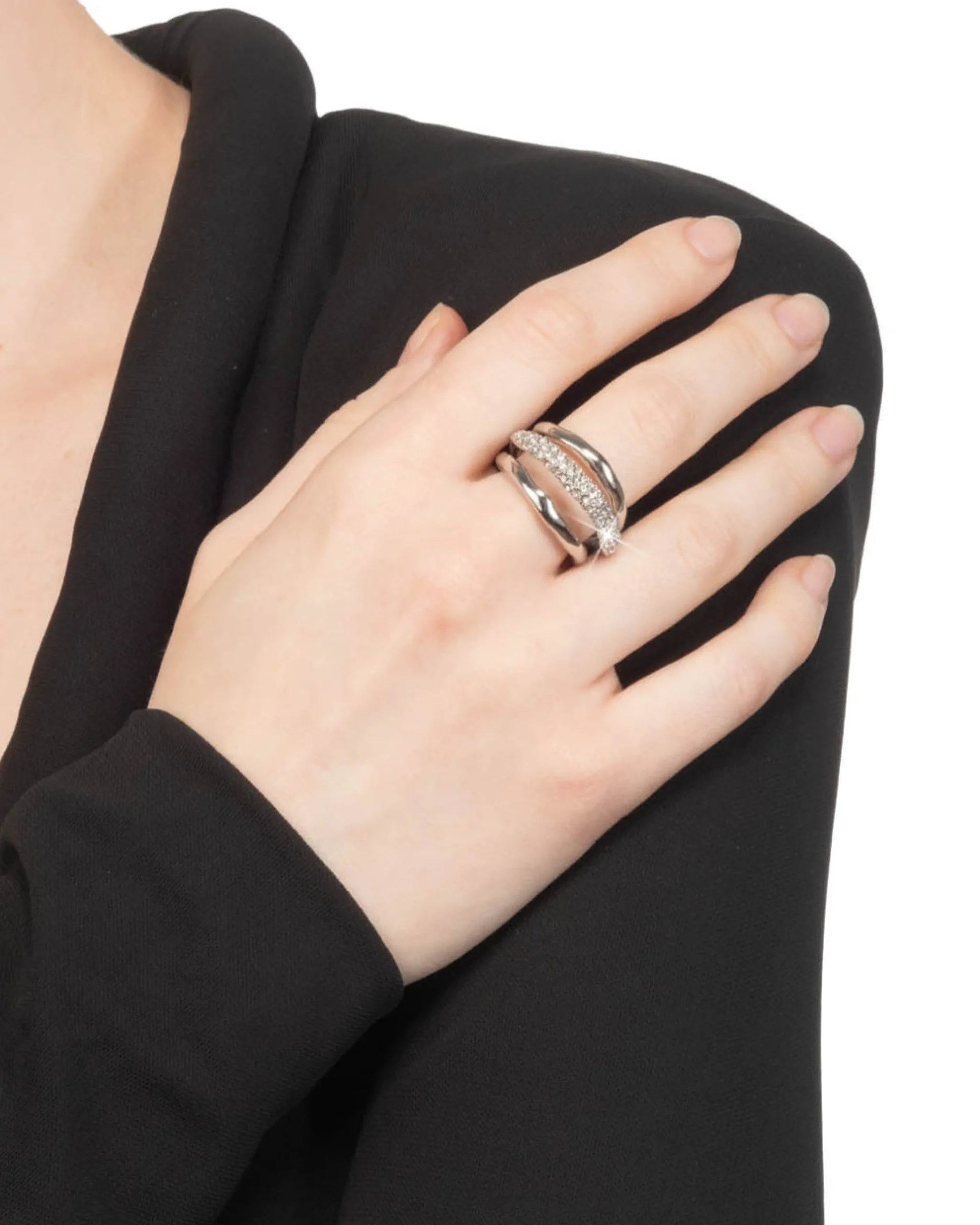 Solanales Crystal Orbiting Ring- Silver