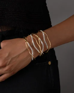 Solanales Gold Crystal Intertwined Cuff Bracelet