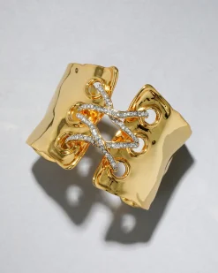 Solanales Gold Crystal Lace Up Cuff Bracelet