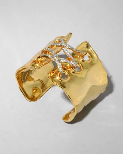 Solanales Gold Crystal Lace Up Cuff Bracelet