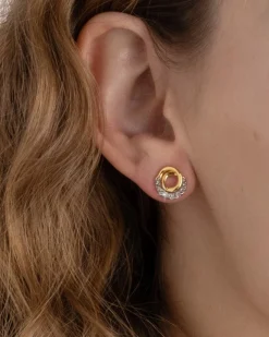 Solanales Gold Crystal Spiral Stud Earring