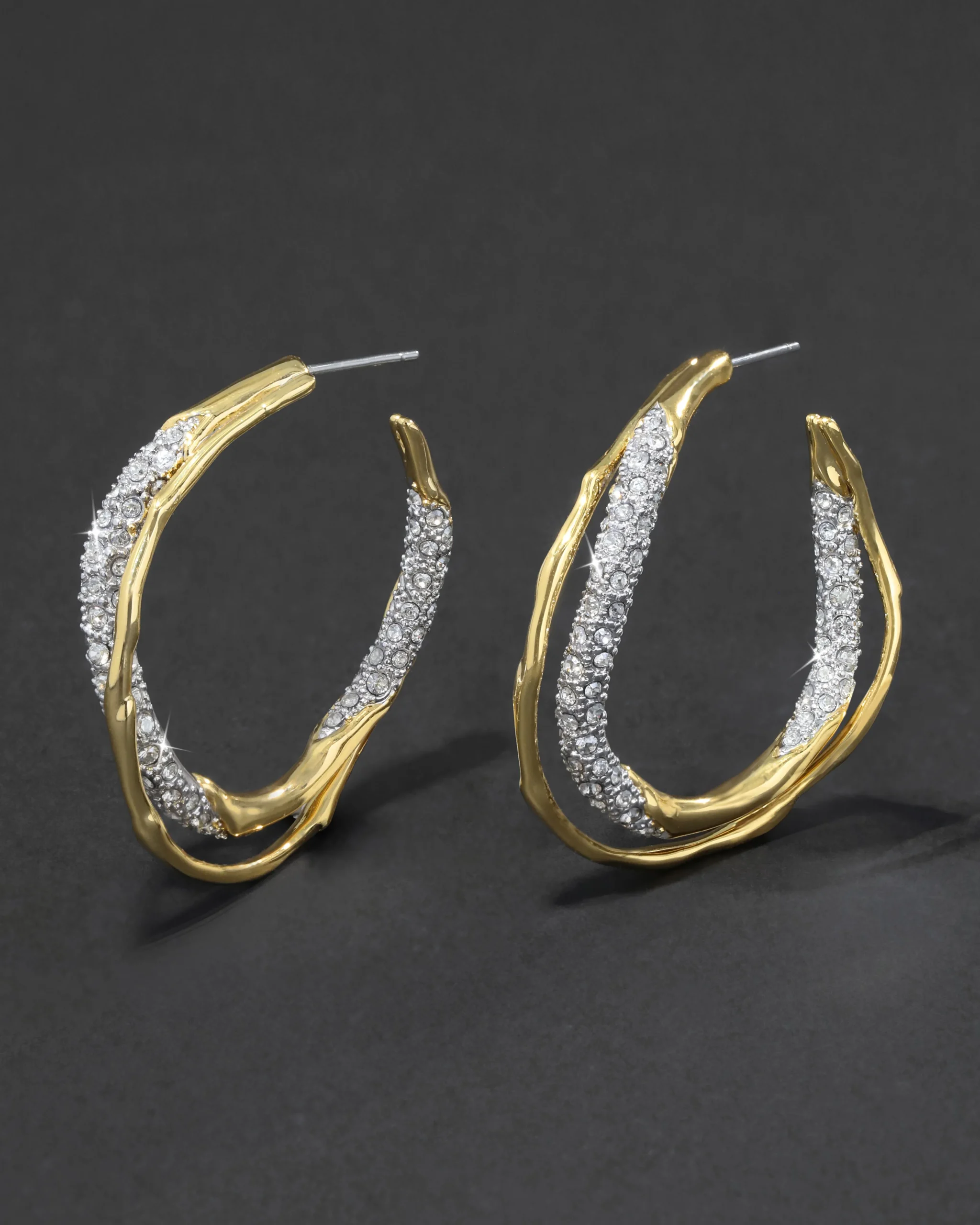Solanales Gold Crystal Twist Hoop Earring