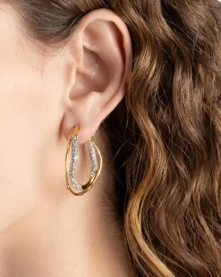 Solanales Gold Crystal Twist Hoop Earring