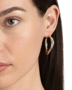 Solanales Gold Crystal Twist Hoop Earring