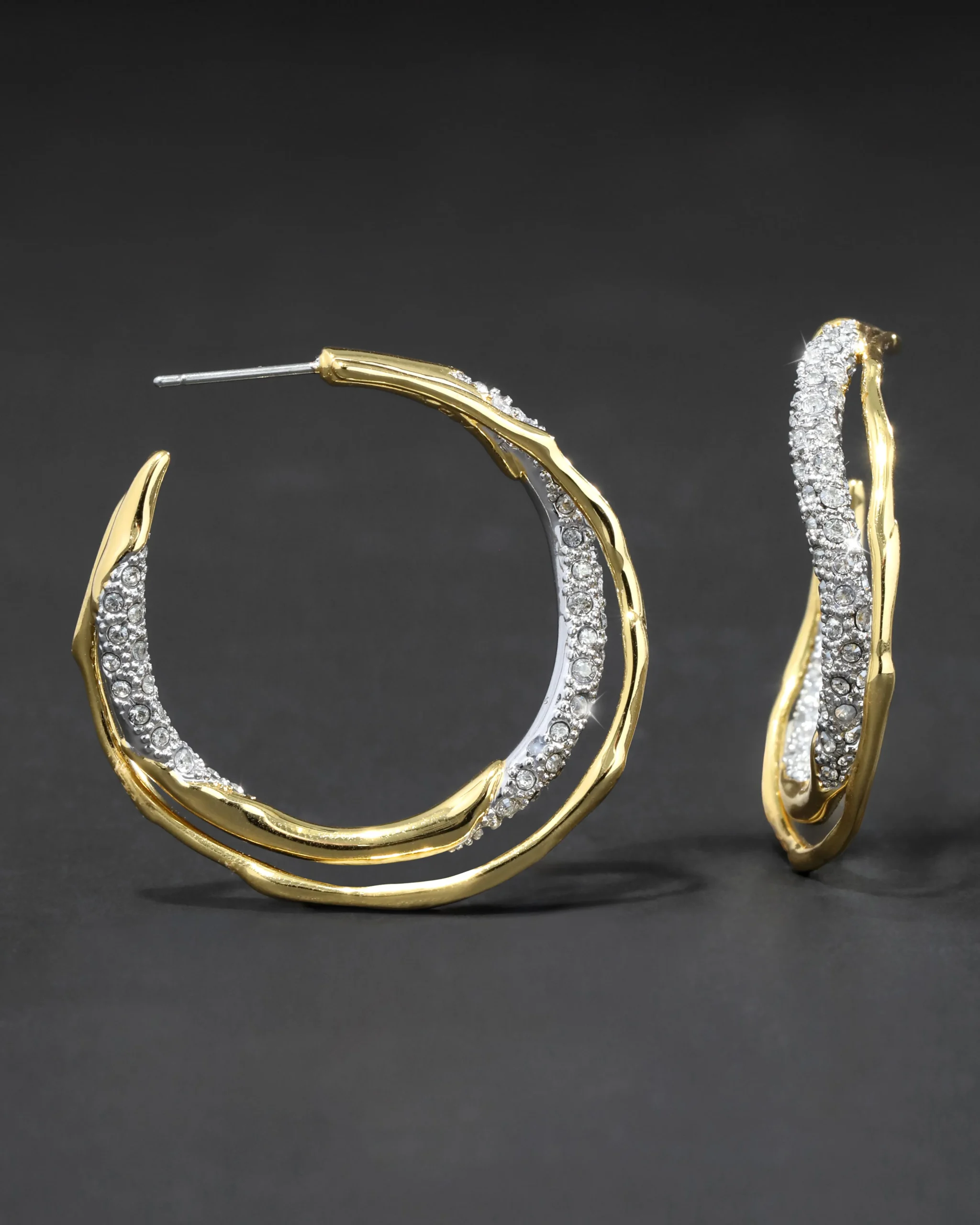 Solanales Gold Crystal Twist Hoop Earring