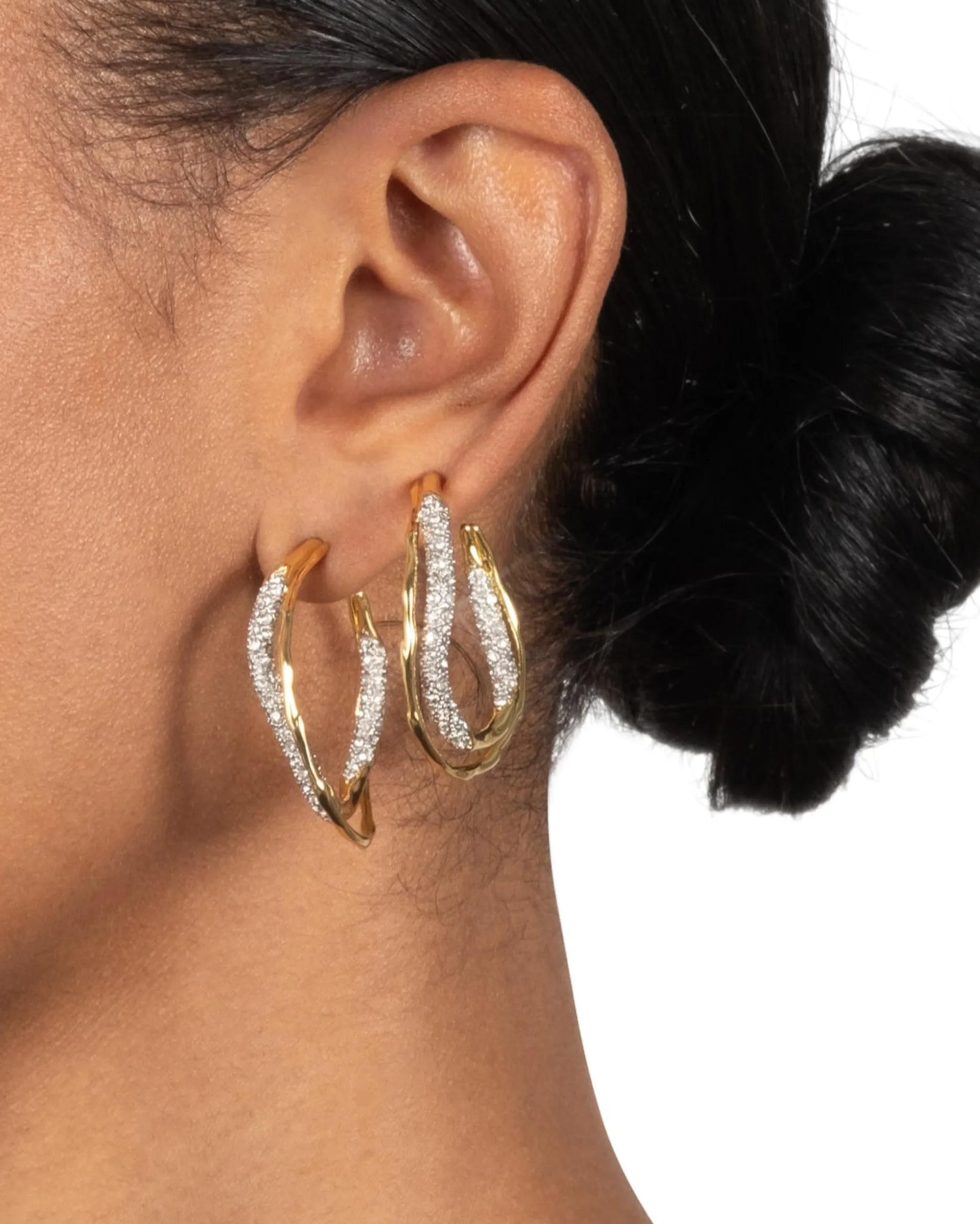 Solanales Gold Crystal Twist Hoop Earring