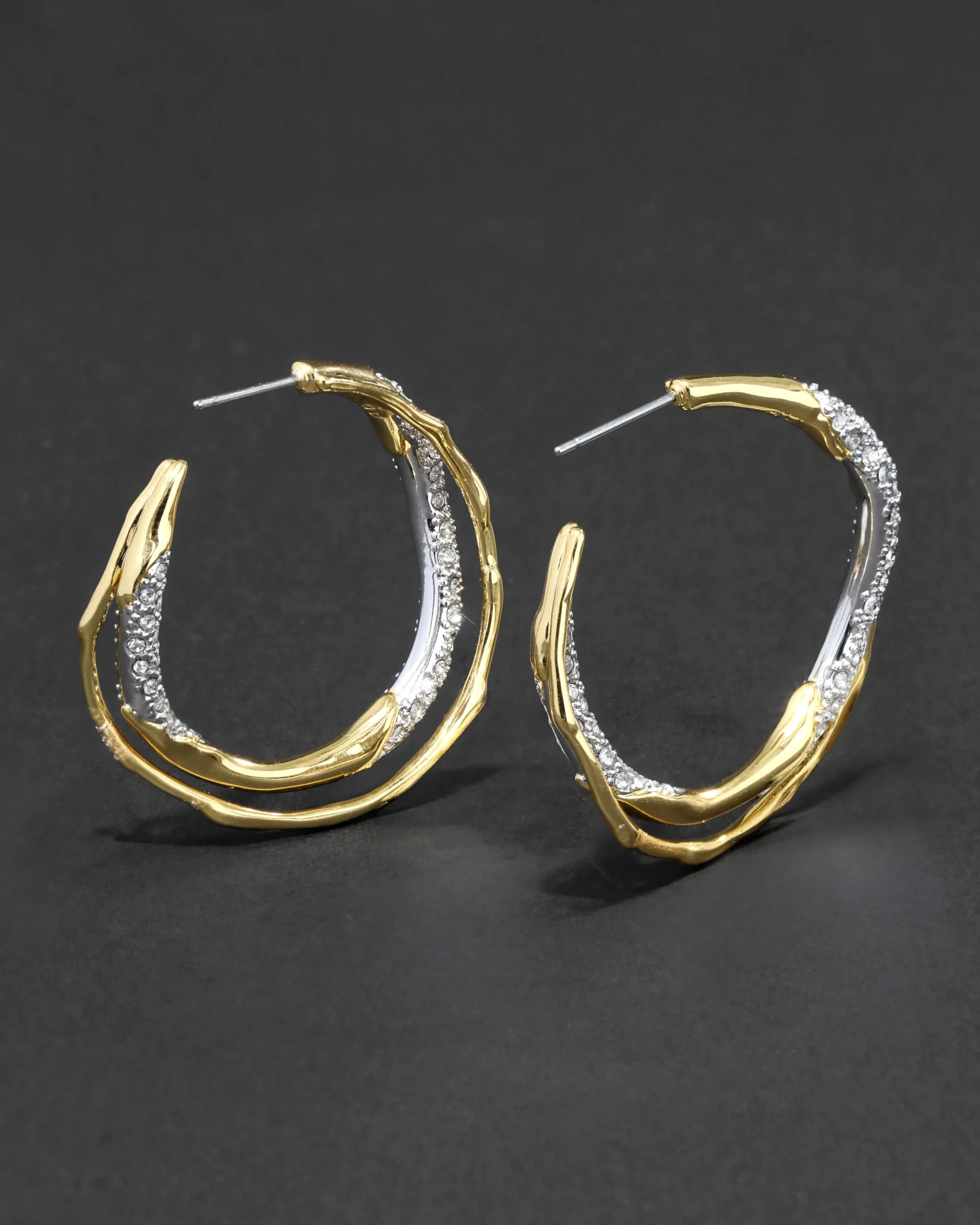 Solanales Gold Crystal Twist Hoop Earring