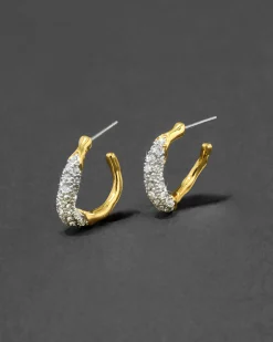 Solanales Gold Crystal Twist Mini Hoop Earring