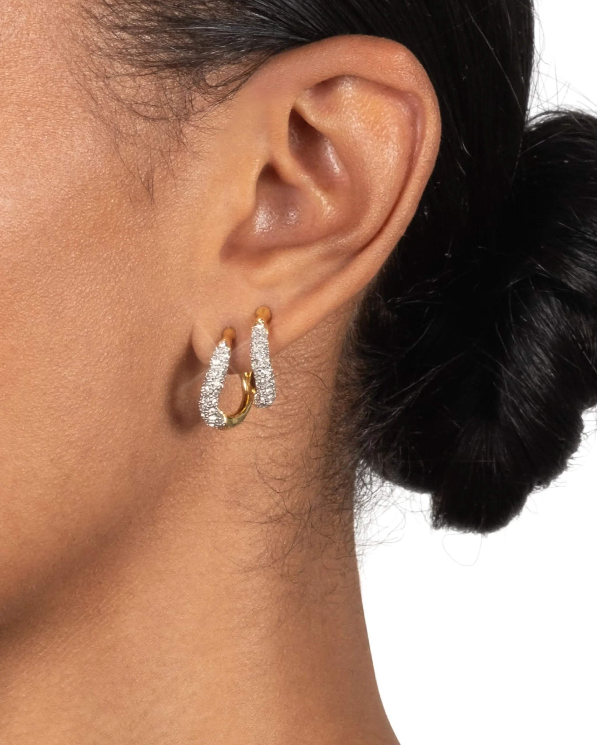 Solanales Gold Crystal Twist Mini Hoop Earring