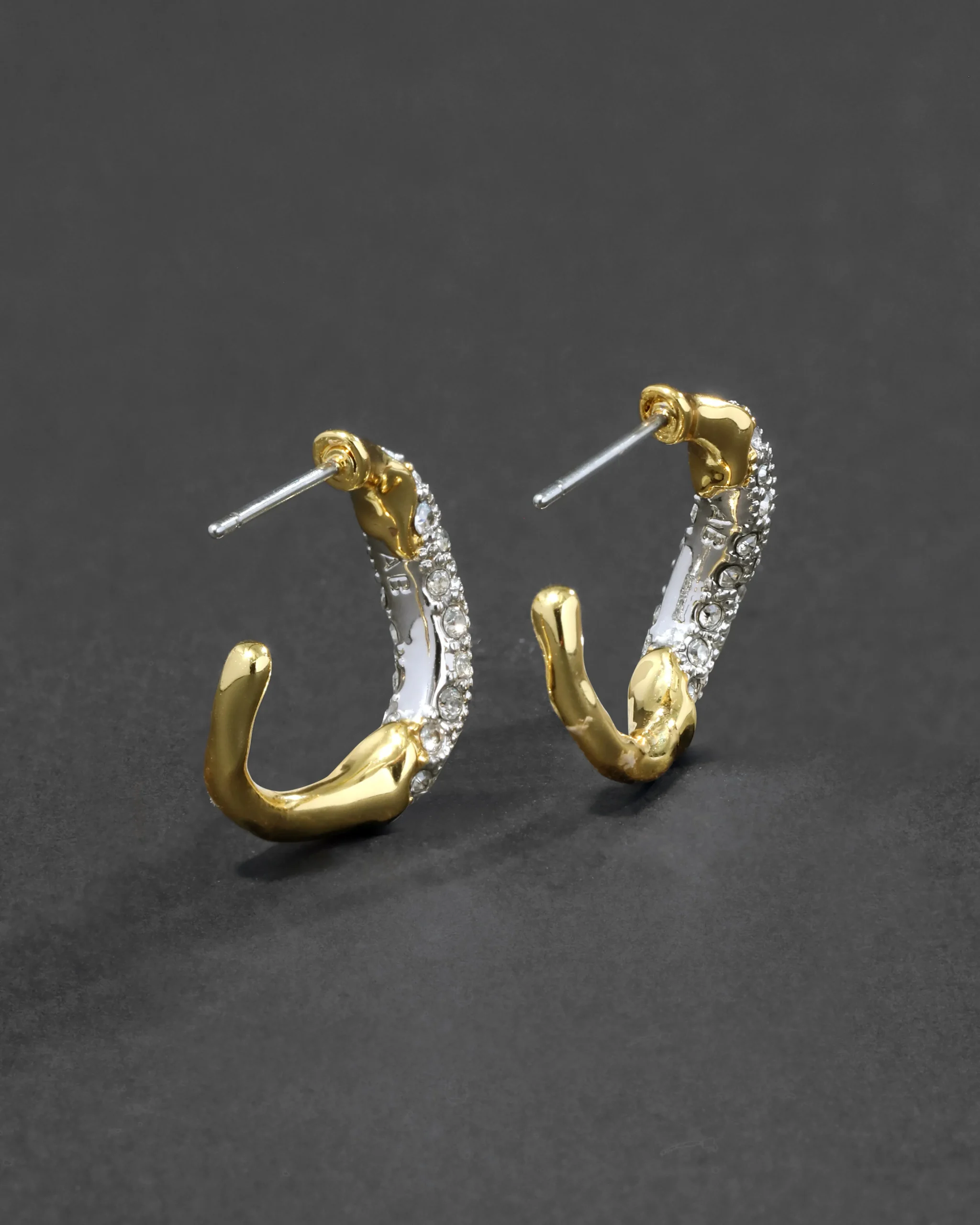 Solanales Gold Crystal Twist Mini Hoop Earring