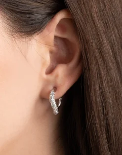 Solanales Silver Crystal Twist Mini Hoop Earring