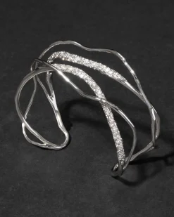 Solanales Silver Crystal Intertwined Cuff Bracelet