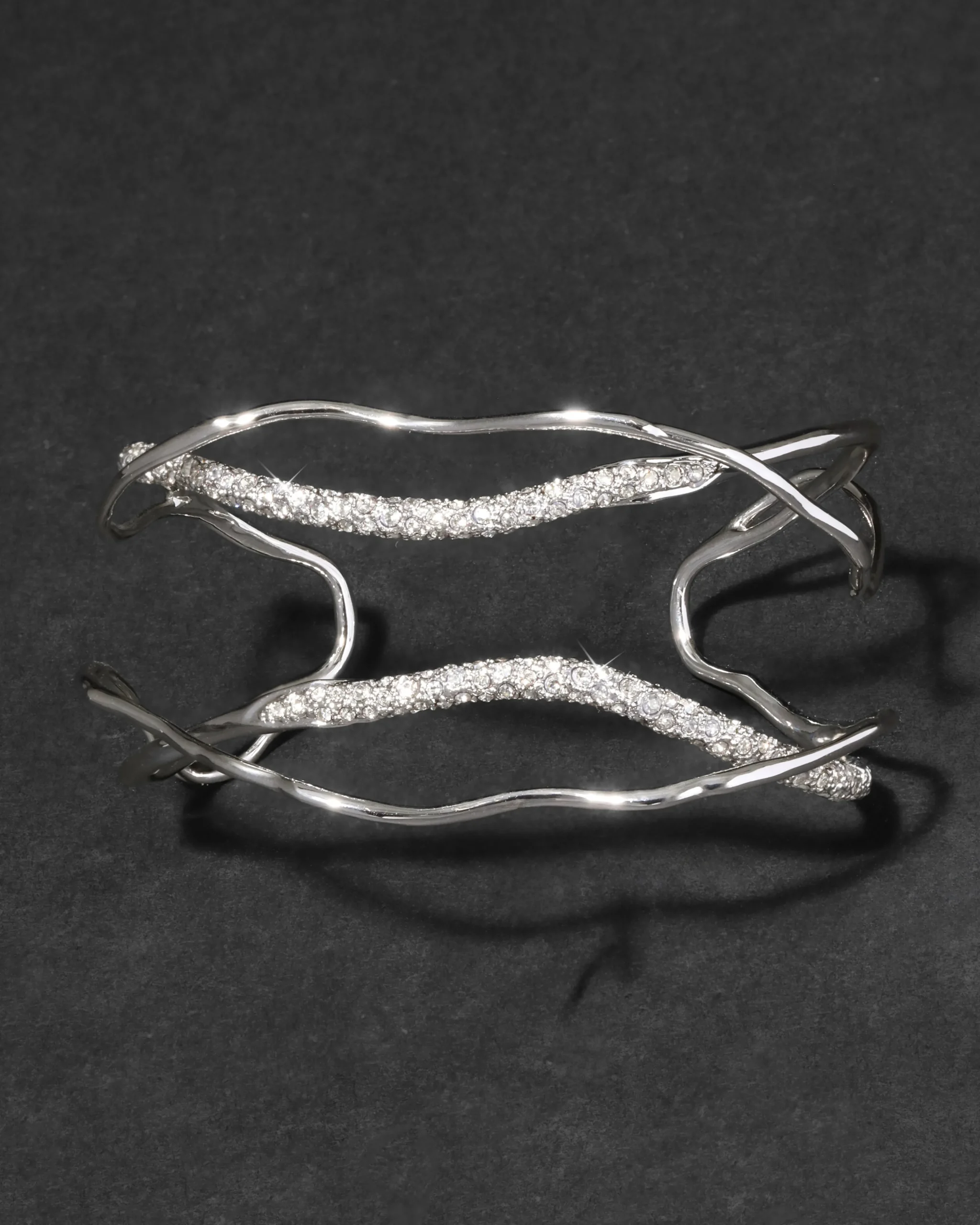 Solanales Silver Crystal Intertwined Cuff Bracelet
