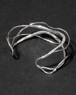 Solanales Silver Crystal Intertwined Cuff Bracelet