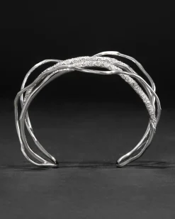 Solanales Silver Crystal Intertwined Cuff Bracelet