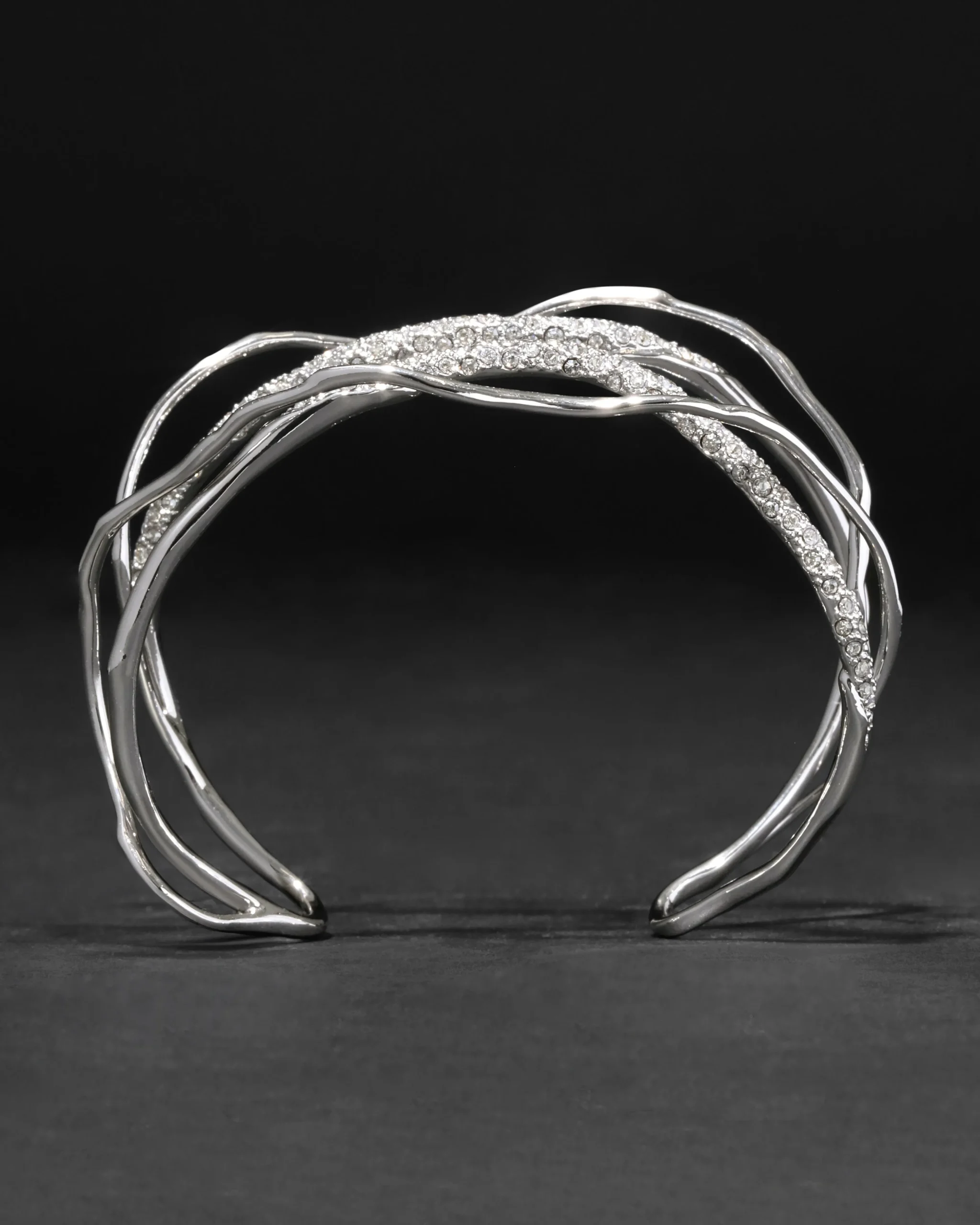 Solanales Silver Crystal Intertwined Cuff Bracelet
