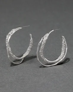 Solanales Silver Crystal Twist Hoop Earring