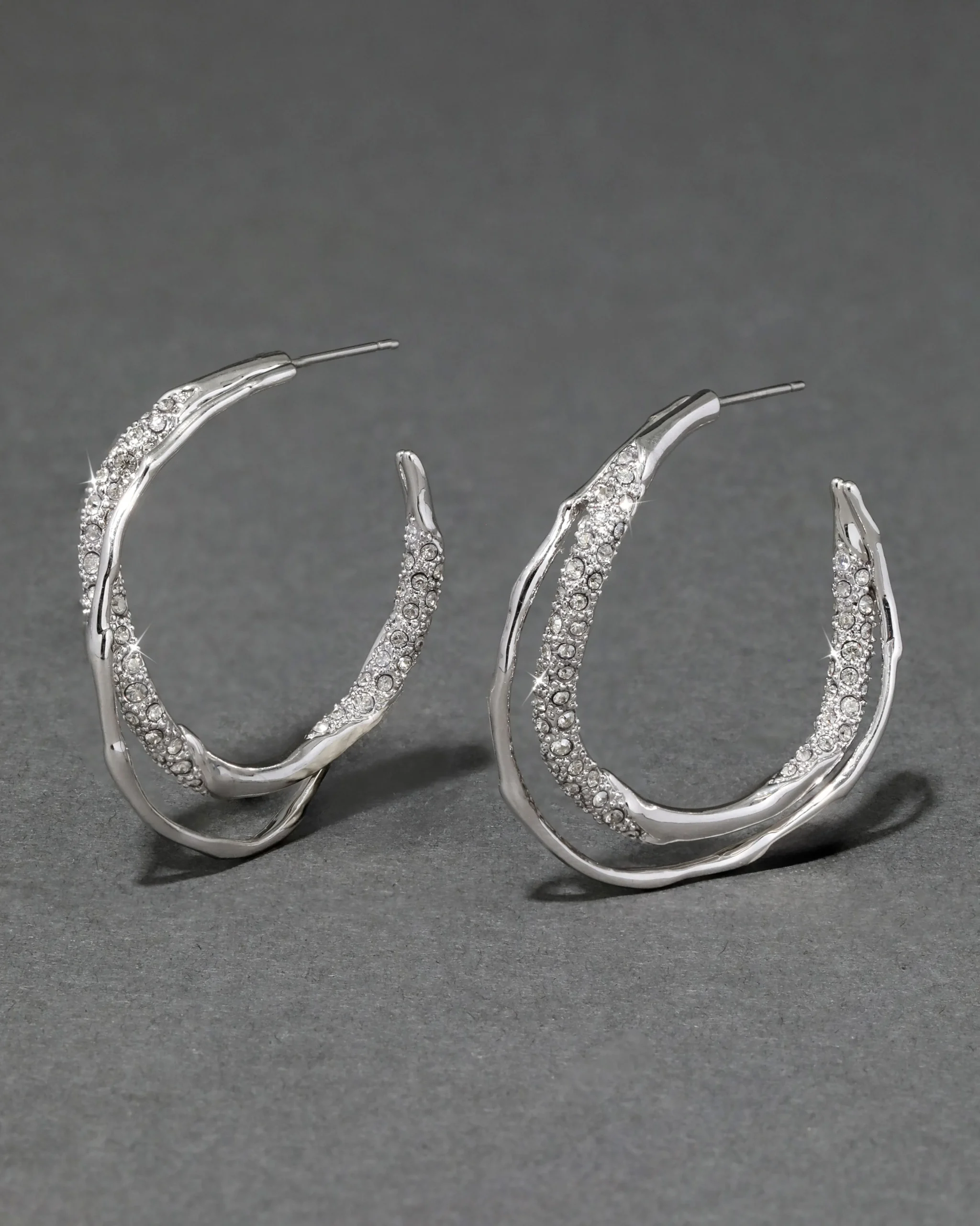 Solanales Silver Crystal Twist Hoop Earring