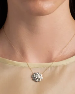 Sterling Silver & 14k Gold Cut Luminous Crystal Cluster Flower Necklace
