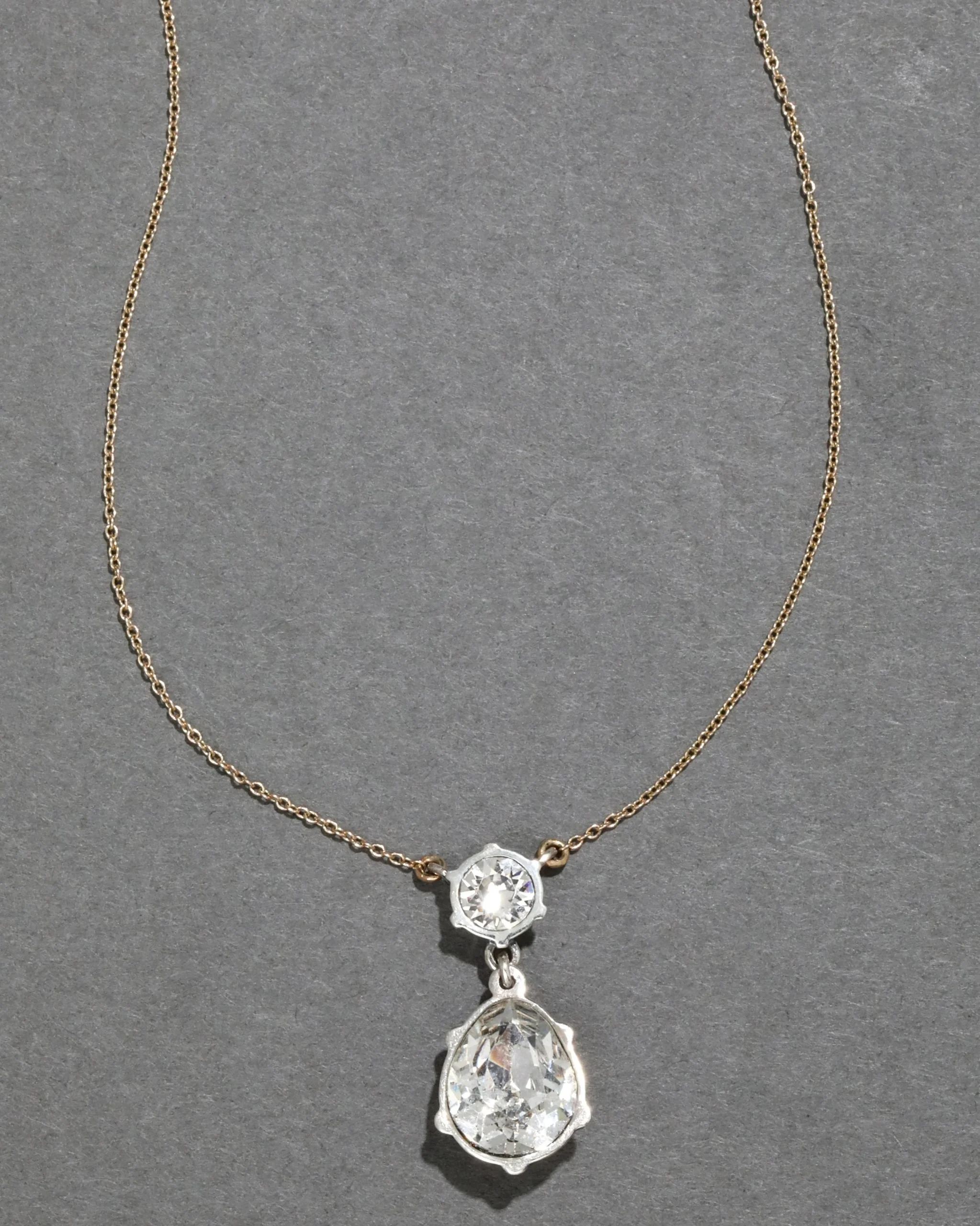 Sterling Silver & 14k Gold Pear Cut Luminous Crystal Drop Necklace