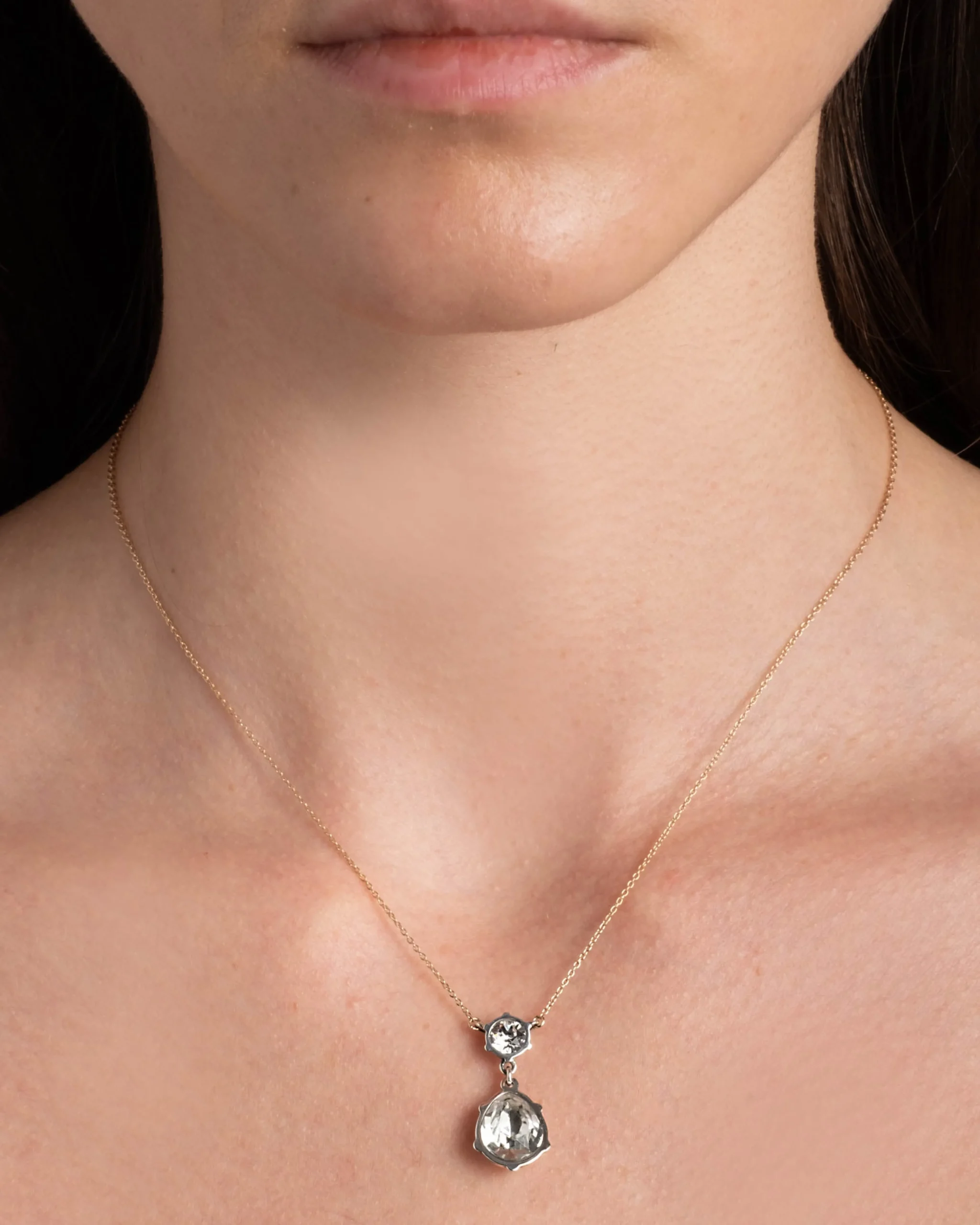 Sterling Silver & 14k Gold Pear Cut Luminous Crystal Drop Necklace