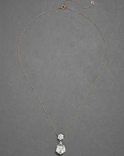 Sterling Silver & 14k Gold Pear Cut Luminous Crystal Drop Necklace