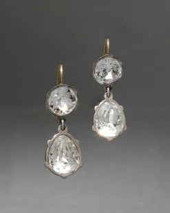 Sterling Silver & 14k Gold Pear Crystal Drop Wire Earring