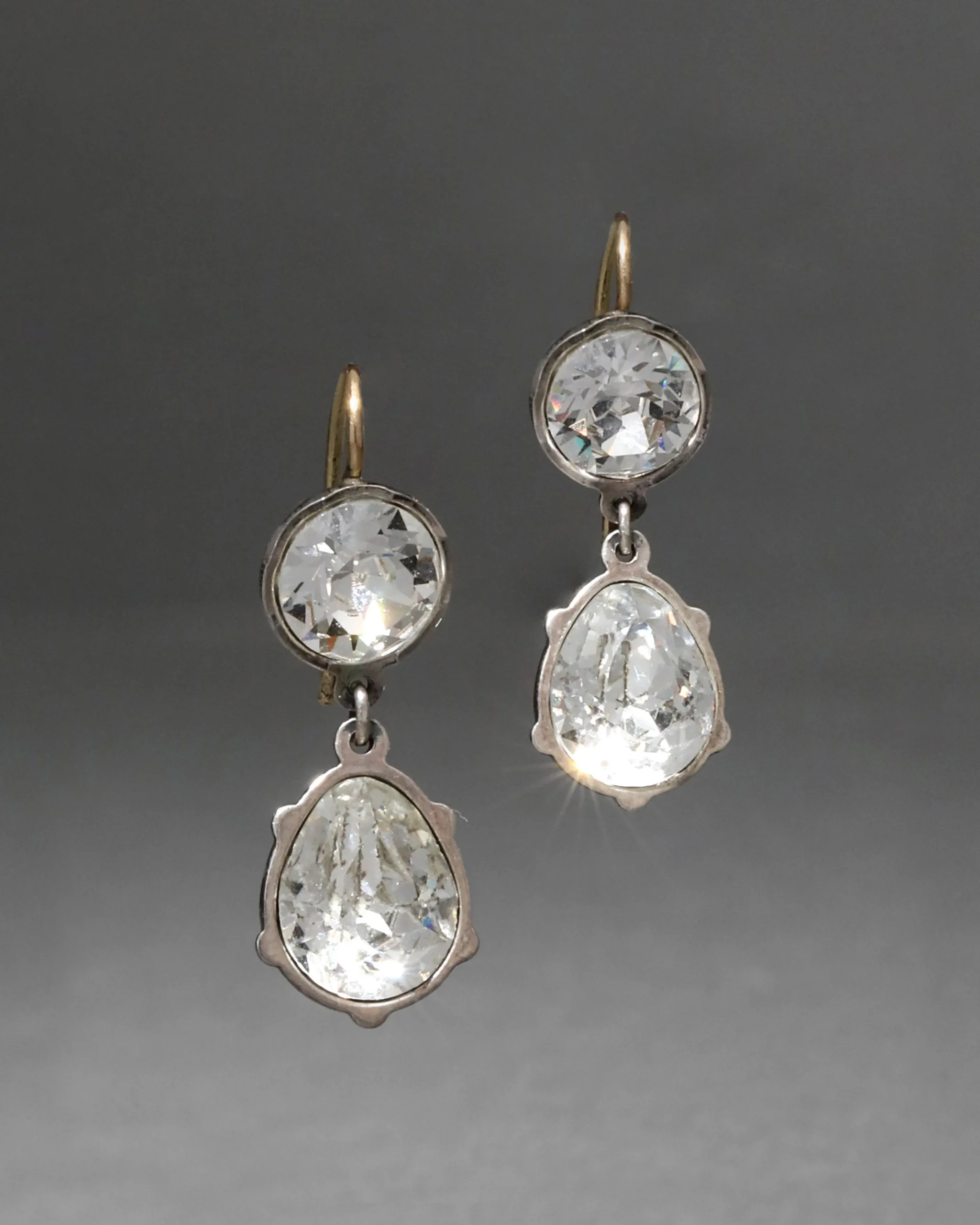 Sterling Silver & 14k Gold Pear Crystal Drop Wire Earring