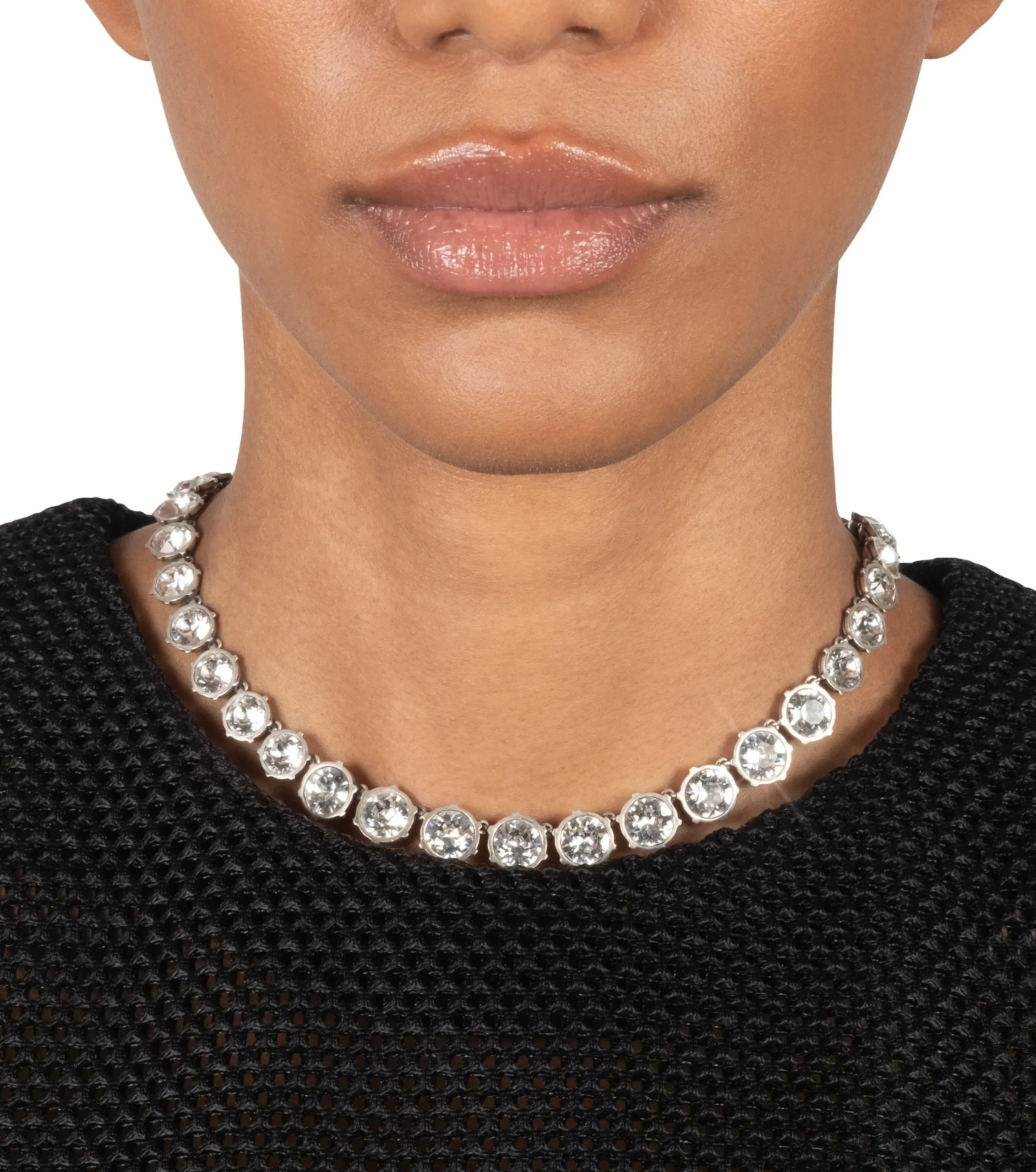 Sterling Silver Round Cut Luminous Crystal Riviera Necklace