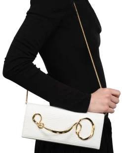 Twisted Gold Side Handle Clutch Purse- White