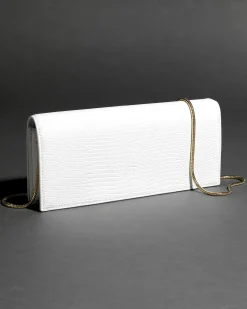 Twisted Gold Side Handle Clutch Purse- White