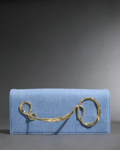 Twisted Gold Side Handle Clutch Purse- Chambray