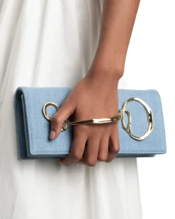 Twisted Gold Side Handle Clutch Purse- Chambray