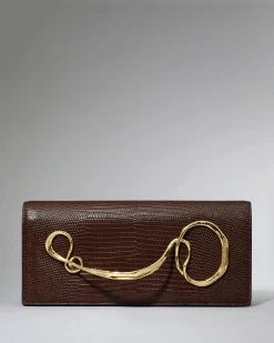 Twisted Gold Side Handle Clutch- Chocolate