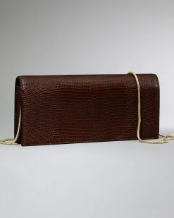 Twisted Gold Side Handle Clutch- Chocolate