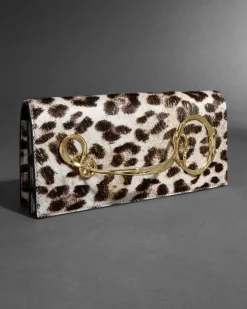 Twisted Gold Side Handle Clutch Purse- Metallic Leopard