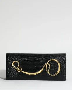 Twisted Gold Side Handle Clutch Purse - Black
