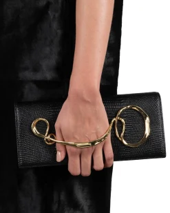 Twisted Gold Side Handle Clutch Purse - Black