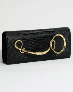 Twisted Gold Side Handle Clutch Purse - Black