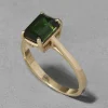 Vintage 1980s 14k Gold & Emerald Cut Green Tourmaline Ring
