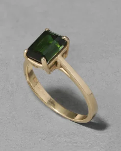 Vintage 1980s 14k Gold & Emerald Cut Green Tourmaline Ring